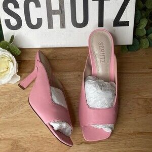 Schutz Womens Agape Leather Square Toe Open-Toe Heels 6B